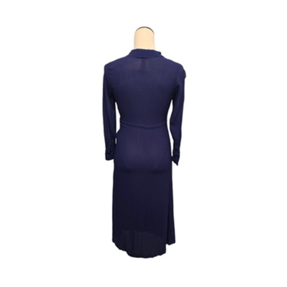 Ted Baker Dress Womens 0‎ Navy Blue Ruffle Front Long Sleeve Midi Keyhole Tie - Picture 2 of 9
